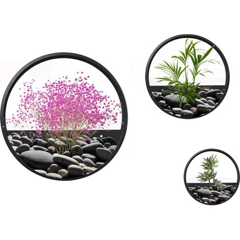 Outsunny 3er-Set Blumentöpfe, Wand-Pflanzgefäß, Pflanzenbehälter für Sukkulenten, Kakteen, Wandvase für Garten, Wohnzimmer, Stahl, Schwarz