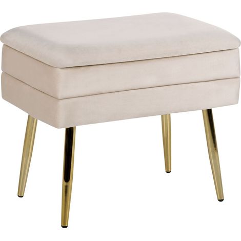 Panca con portaoggetti Camera da letto Soggiorno Velluto Tappezzeria Gambe d'oro Beige chiaro Odessa