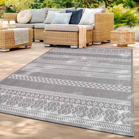 Tapis intérieur/extérieur résistant aux intempéries pour balcon, cuisine et salon 200 cm x 200 cm x 4 mm, Blanc-gris, Rond (1/5)