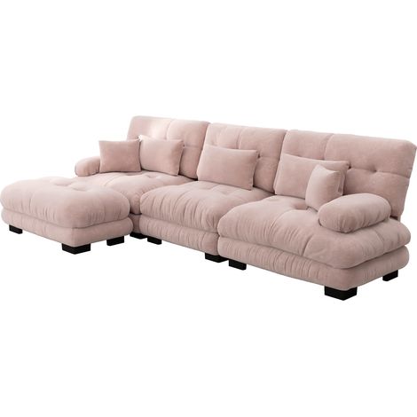CAIziCanapé d'angle nuage extra large avec repose-pieds, rose (1/5)