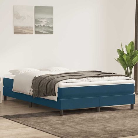 Cadre de lit avec sommier à lattes en velours bleu foncé 140 x 220 cm sans matelas - PANGIVO (1/5)