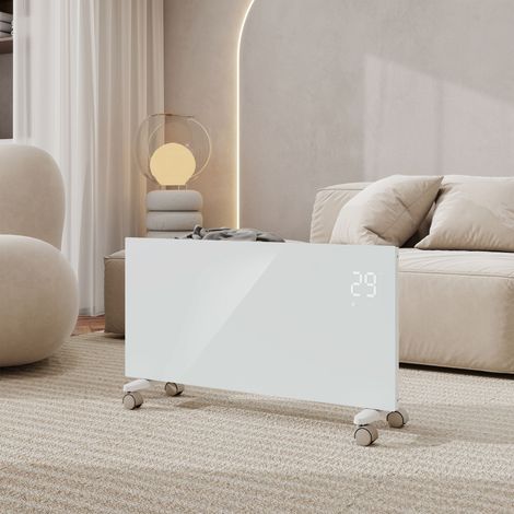 Radiateur électrique mobile et mural AICA NDJ1 - 2000W – Connecté WiFi – Verre blanc – Ultra-plat 70mm – Grande surface