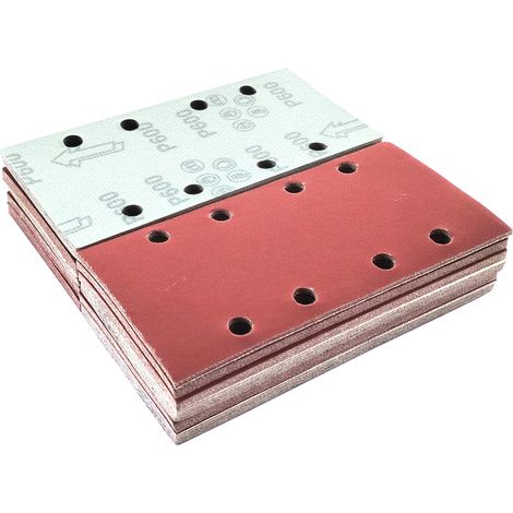 100pièces 93x185mm Papier Abrasif Rectangulaire Grain600 Disques abrasifs Hook and Loop à 8Trous Papier de Verre pour Ponceuse Rectangulaire (1/5)