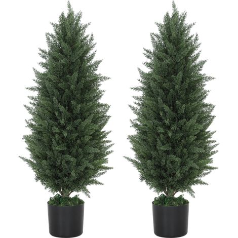 Set di 2 cipressi artificiali Irovami, 831 foglie, con vaso in cemento, resistenti ai raggi UV, pianta artificiale, 90 cm, verde