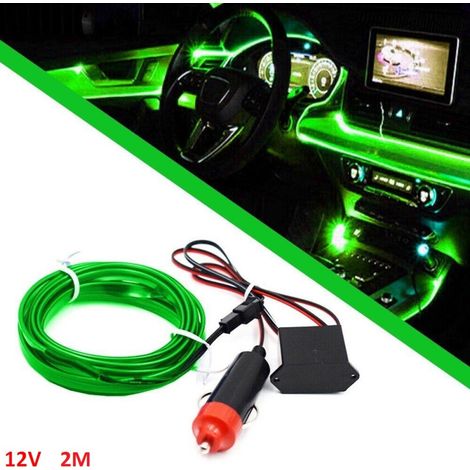 Bande lumineuse intérieure LED pour tableau de bord, lumière verte, 12 V, 2 m, éclairage d'ambiance
