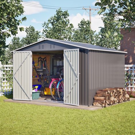 XXL-Gartenhaus aus Metall 7,5 m² – Geräteschuppen 300 x 252 x 191 cm mit Satteldach und Schiebetüren – Anthrazitgrau (1/5)