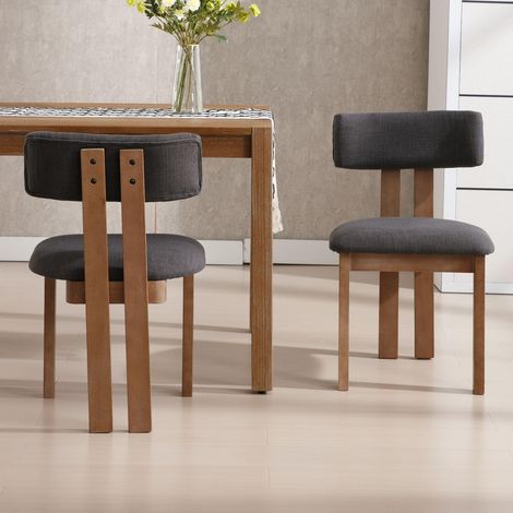 Wahson Dining Chairs Set of 2 in Linen Soft Padded Retro Rustic Kitchen Chairs with Wood Frame for Living Room Restaurant, Anthracite (1/5)