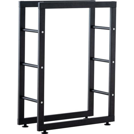Range-bûches étagère support bois de cheminée 25x100x125 cm métal mat noir DEC10027 (1/4)