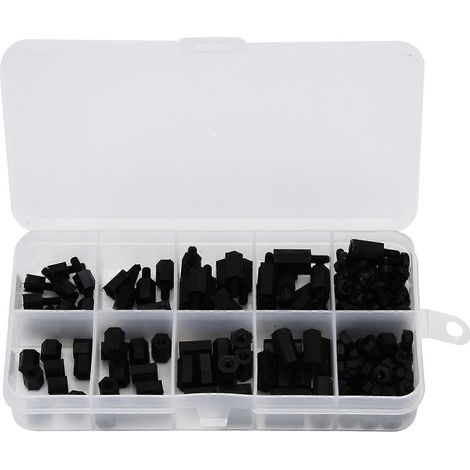 180-teiliges Schrauben- und Mutternset, schwarz, Nylon, M3-Sechskant, Einzel- und Doppelpass-Abstandshalter, Sortiment, Befestigungselemente