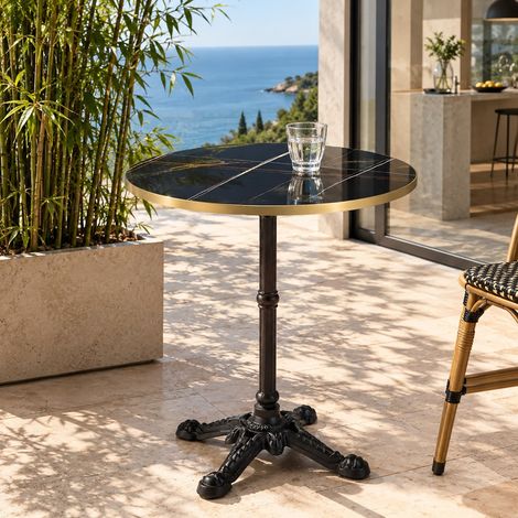 ICARE - Ensemble n°2: table bistrot D70cm en céramique marbré noir (1/5)