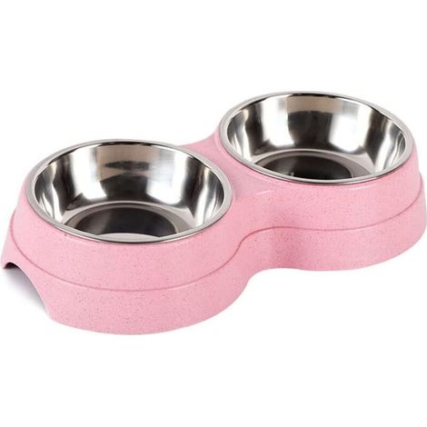 2-in-1-Doppelnapf aus Edelstahl mit rutschfester Oberfläche und herausnehmbaren Einsätzen für kleine Katzen, Welpen und andere Haustiere. Größe S, Rosa (1/4)