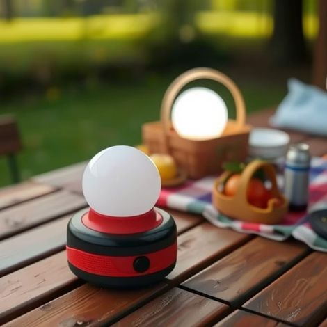 Lanterne LED ronde portable d'extérieur avec aimants et crochet pour le camping, la lecture, la pêche et plus encore (rouge) (1/4)