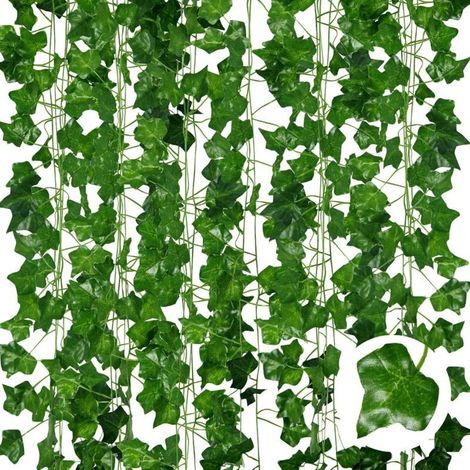 Guirlandes de Lierre Artificiel - Lot de 6, Longueur de 210cm - Vignes Faux Tombante Réalistes pour Décoration Chambre et Jardin Intérieure/Extérieure, Fausse Plantes en Plastique Vertes (1/4)