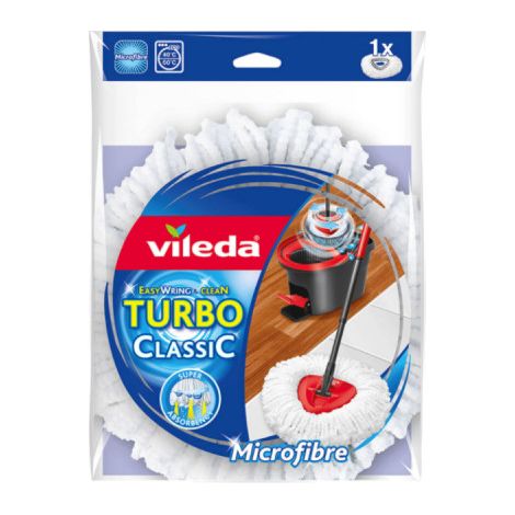 Vileda – Serpillère de rechange pour Turbo – Microfibre blanche – Compatible avec système Turbo – Se glisse dans les recoins