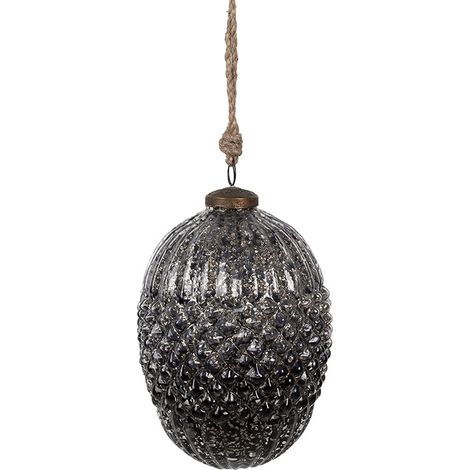 Boule de Noël en Verre Noir Suspension Décorative pour Sapin de Noël 13 x 18 cm - PANGIVO