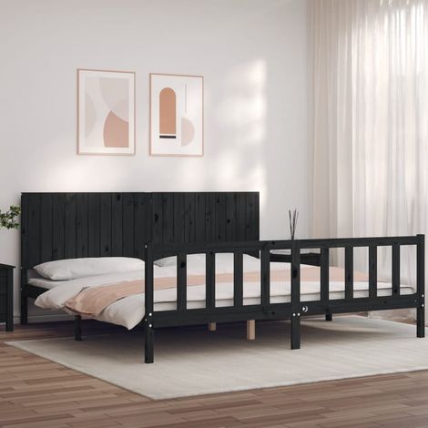 Lit adulte Contemporain avec tête de lit  Cadre de lit noir 200x200 cm bois massif 30784 (1/5)
