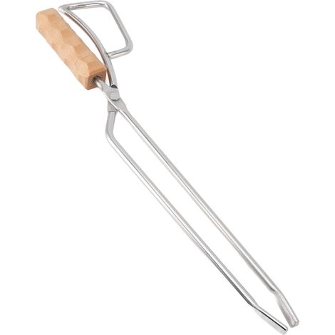 Pince de cheminée en acier inoxydable avec manche en bois, longue pince multifonctionnelle pour bois de chauffage, pour foyer, feu de camp, charbon de bois