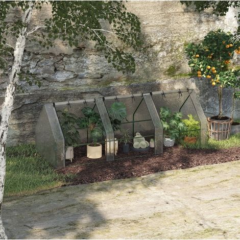 Serra da giardino 270x90x90 cm bianca in acciaio con telo PE e 3 finestre avvolgibili (1/4)