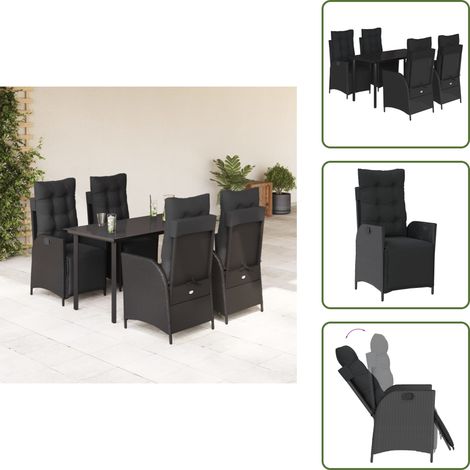 The Living Store 5-tlg. Garten-Essgruppe mit Kissen Schwarz Poly Rattan - Gartentisch (1/5)