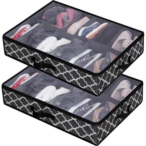 Boîte de Rangement pour Chaussures Pliable Organisateur de Porte-Chaussures Sous Le Lit avec Séparateurs,Noir 1 (1/4)