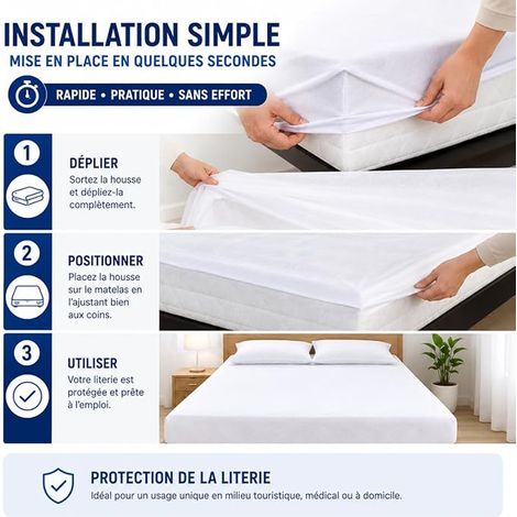 Bedding Kit  5 Mattress Covers 140 x 190 cm + 10 Pillowcases 60 x 60 cm  Bedding Protection  Temporary Accommodations (1/2)