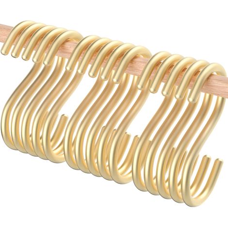 Ganchos de aluminio dorado en forma de S, de 11 cm de largo (paquete de 15), ganchos resistentes, adecuados para la cocina, el taller, el baño y el jardín. (1/5)