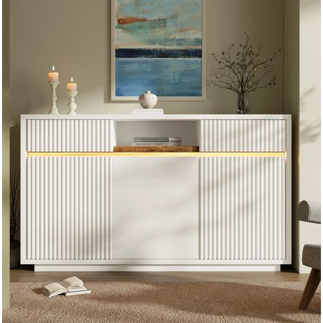 Sideboard Weiß mit LED, 140 x 40 x 85 cm, 2 Schubladen, 3 Türen HAVRYA (1/5)
