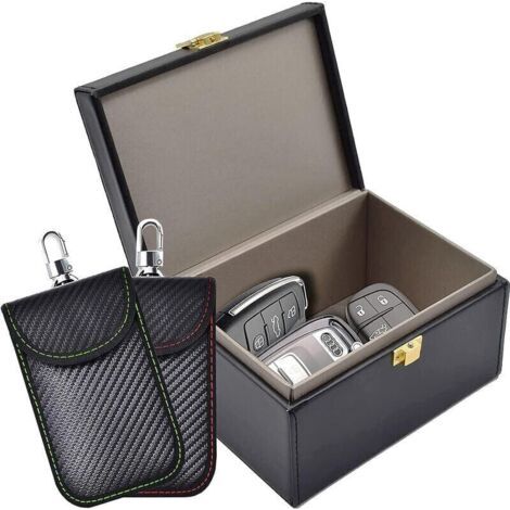 [JAMAIS UTILISÉ]Boîte Anti RFID & Lot de 2 Signal Blocage Faraday Pochette Sac, Pochettes Faraday pour Clés de Voiture, Boîte Antivol de Blocage de Signal pour Entrée Sans Clé (1/5)