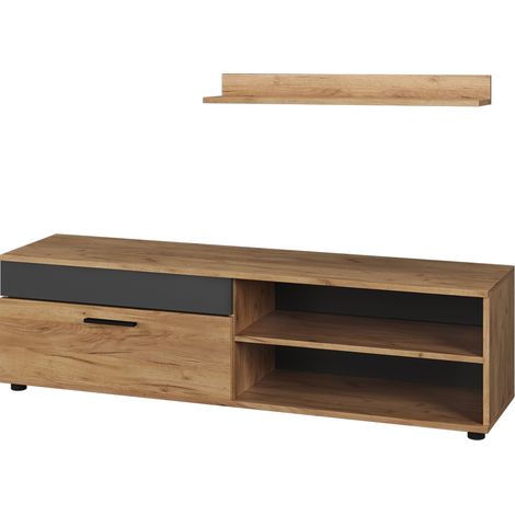 Parete attrezzata Berno, Rovere dorato/antracite, con 1 lembo, Vicco