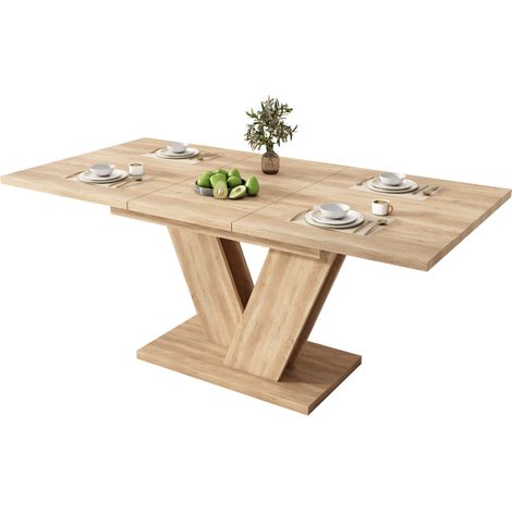 ELVMI Mesa Extensible para 4-6 Personas con Tablero Extensible y Patas en V para Comedor, Roble (1/5)