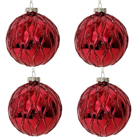 4 Palline in vetro soffiato rosse cm 10 decorazioni per albero di natale addobbi sfera natalizia palla particolare ed elegante