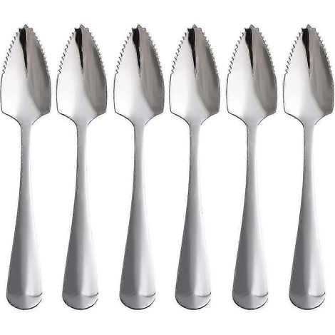 Ensemble de 6 cuillères à pamplemousse en acier inoxydable de qualité alimentaire, cuillères à dessert effet miroir, ustensiles de table dentelés pour pamplemousse, adaptés aux agrumes. (1/5)