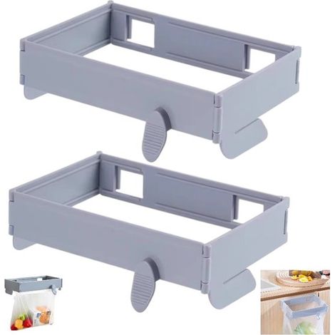 Lot de 2 - Support pliable pour sacs poubelle - Porte-sacs poubelle pliable - Support suspendu pour sacs poubelle - Idéal pour la cuisine, le camping et les activités de plein air - Gris - 18,5 x 12,5 (1/5)