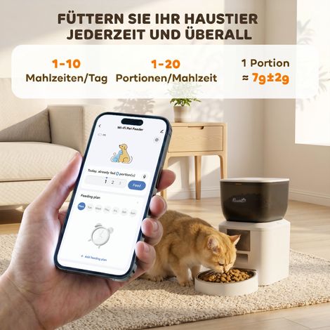 Gamelle automatique pour chat, WiFi 2,4G, 4L, pilotée par application, 1 à 10 repas, appel de nourriture en 10s (1/5)