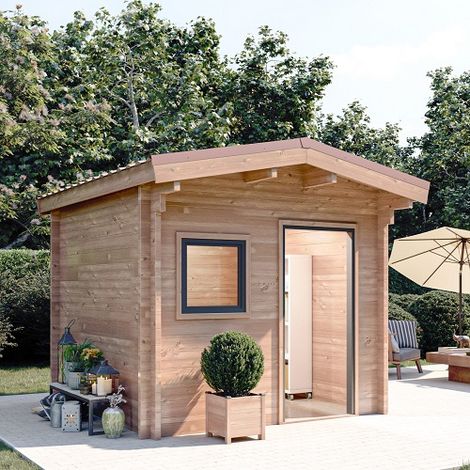 CHALET DE JARDIN RIVOIRE 8M² - BOIS DOUGLAS 55MM - PORTE & FENETRE PVC - TOITURE ACIER (1/5)