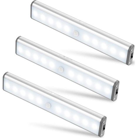3er-Set LEDs 10 LEDs, kabellos, USB wiederaufladbar, magnetisch, Bewegungsmelder, 2 Beleuchtungsmodi, tragbar. Schranklicht, Backup-Box, Kinderlicht, extra ... [Energieklasse A +++] (1/5)