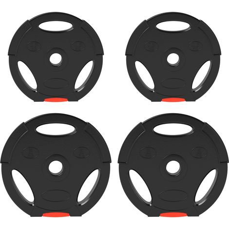 Set de 4 disques de musculation 2x2,5 kg et 2x5 kg avec trous de 25 mm, protection sol, noir (1/5)