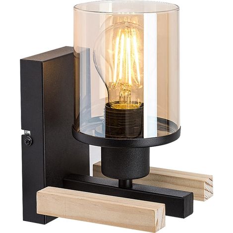 Lampe murale Niylah métal / bois noir ambre E27 1 x max.25W L: 12 cm b: 20 cm Ø9.5 cm (1/5)