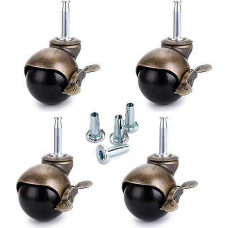 Lot de 4 Roulettes Pivotantes à Tige avec Frein - 50 mm - Pour Meubles, Canapé, chaise, armoire, capacité de charge 40 kg par Roulette (1/5)