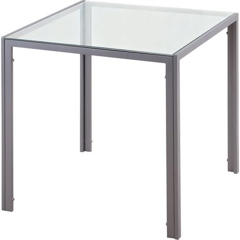 Esstisch, Glasküchentisch, quadratischer Tisch, Glasplatte, kompaktes Design, grau