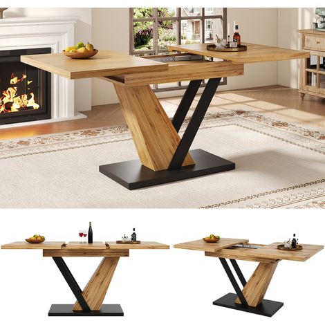 Table à manger extensible - - MDF et Métal - 120-160 cm - Veinure de bois (1/5)