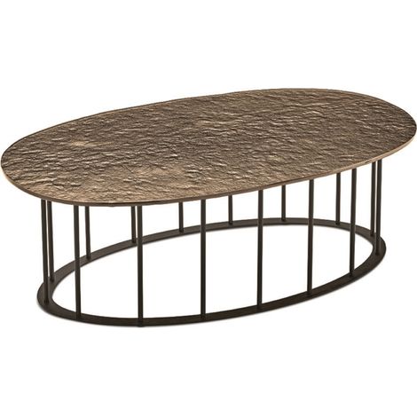 Tavolino D90 cm con base in metallo Nero e piano in vetro martellato Bronzo MUTE (1/2)