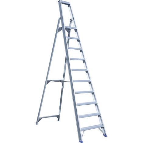 ASC Eurostairs Stufenstehleiter einseitig eloxiert mit Plattform 10 Stufen