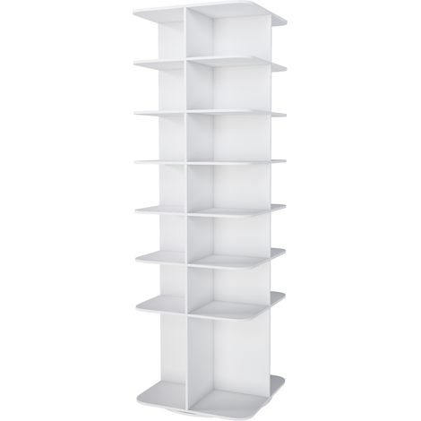 Estantería zapatero giratoria de 7 niveles, blanca, PVC, 360°, de pie (1/5)