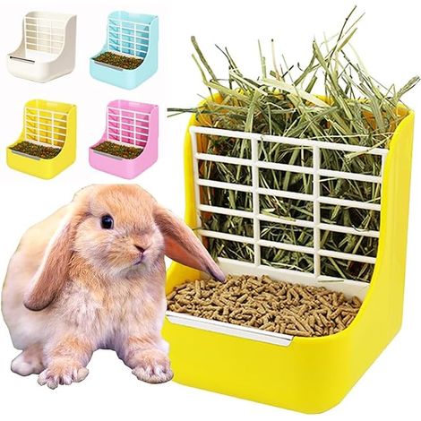 Hay Feeder for Rabbit, Guinea Pig, Chinchilla and Other Small Animals, 2 in 1 for Grass and Food (Yellow) (1/5)
