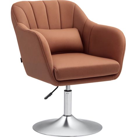 HOMCOM Stylish Retro Swivel Tub Chair Steel Frame Cushion Seat Dark Brown (1/5)