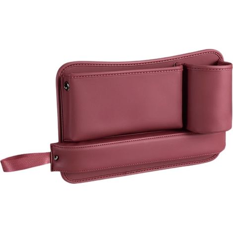 (Rouge B) Sac de rangement multifonctionnel en cuir nappa pour siège auto, comble les espaces entre les sièges et range les accessoires intérieurs. (1/4)