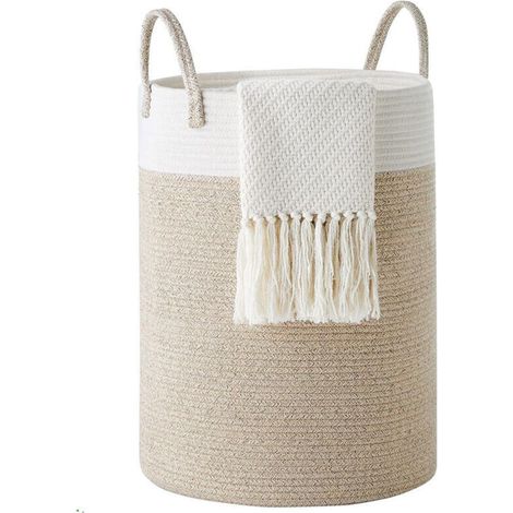 Cesto portabiancheria in corda di cotone, pieghevole, intrecciato, da 58 litri, per riporre coperte, organizzazione della lavanderia, camera da letto, cesto portabiancheria marrone (1/4)