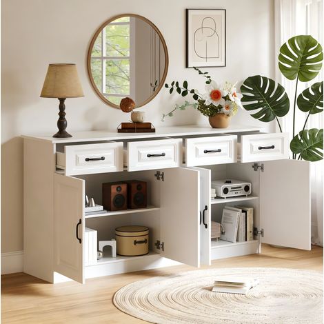 Buffet enfilade 160 cm 4 portes 4 tiroirs blanc OKMYHOME (1/5)