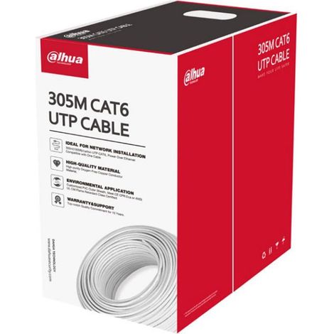 Dahua PFM923I-6UN-C UTP CAT6 LSZH Network Cable 305m Reel 24AWG OFC 250MHz PoE 160m CPR Eca White 6.0mm Ø 10.5kg Oxygen-Free Cop